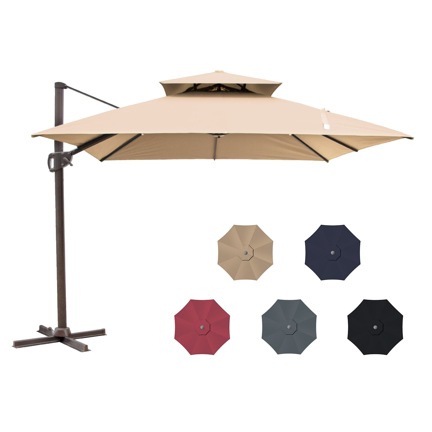 Pellebant Patio Deluxe 10 x 10 ft Tan Outdoor Square Double Top Cantilever Umbrella