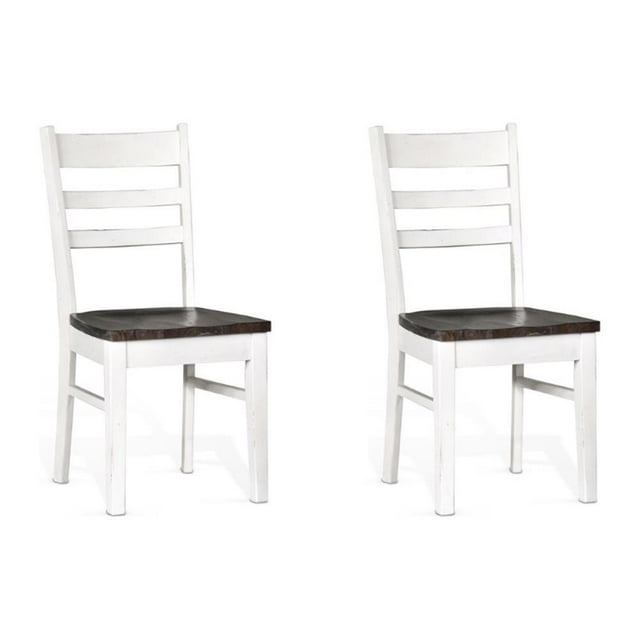Pemberly Row 18" Wood Ladderback Chair in White and Dark Brown (Set of 2)