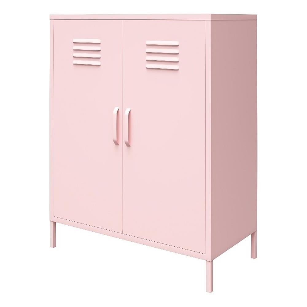 Pemberly Row 2 Door Metal Locker Style Storage Accent Cabinet in Bashful Pink