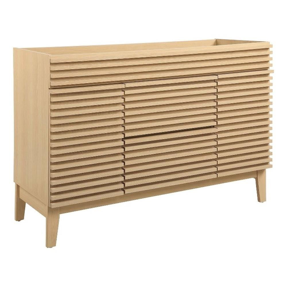 Pemberly Row 47" Plastic and Wood Bathroom Vanity Cabinet in Oak