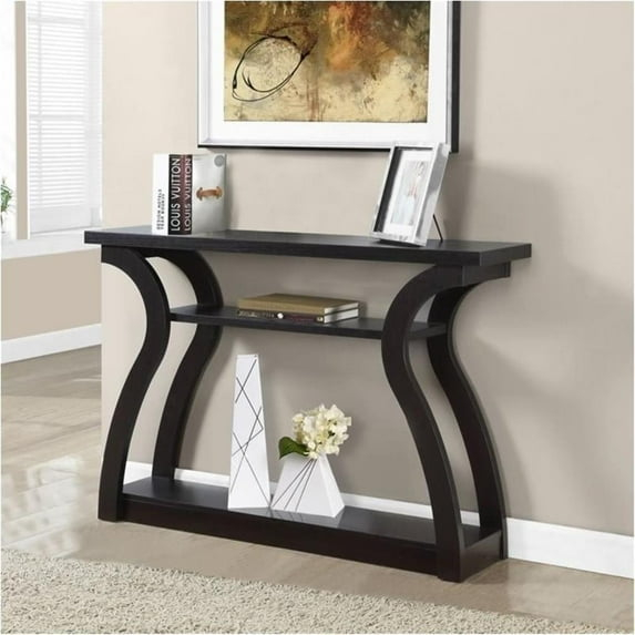 Pemberly Row 47" Three Tier Hall Console Accent Table in Cappuccino