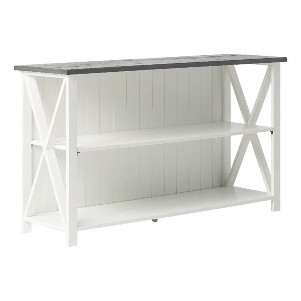 Walker Edison Modern Farmhouse Solid Wood Storage Console Table, White/Grey
