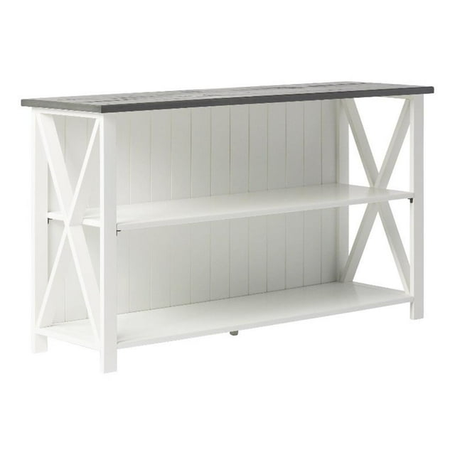 Walker Edison Modern Farmhouse Solid Wood Storage Console Table, White/Grey