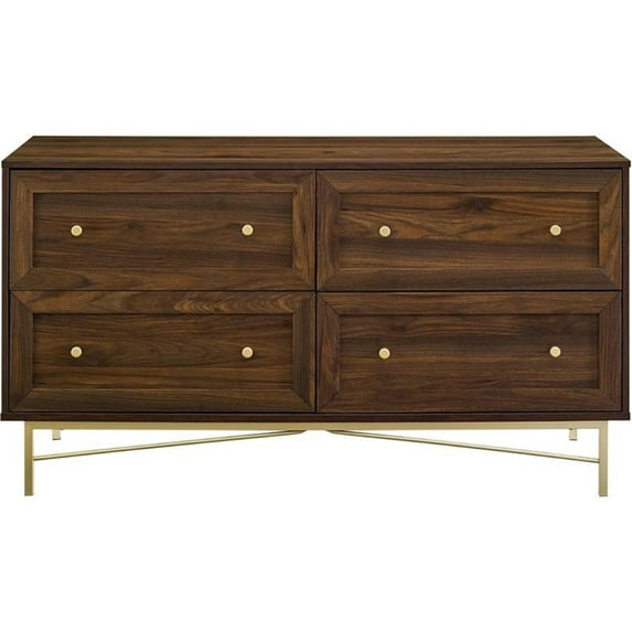 Pemberly Row 56" 4-Drawer Modern Bedroom Dresser in Dark Walnut