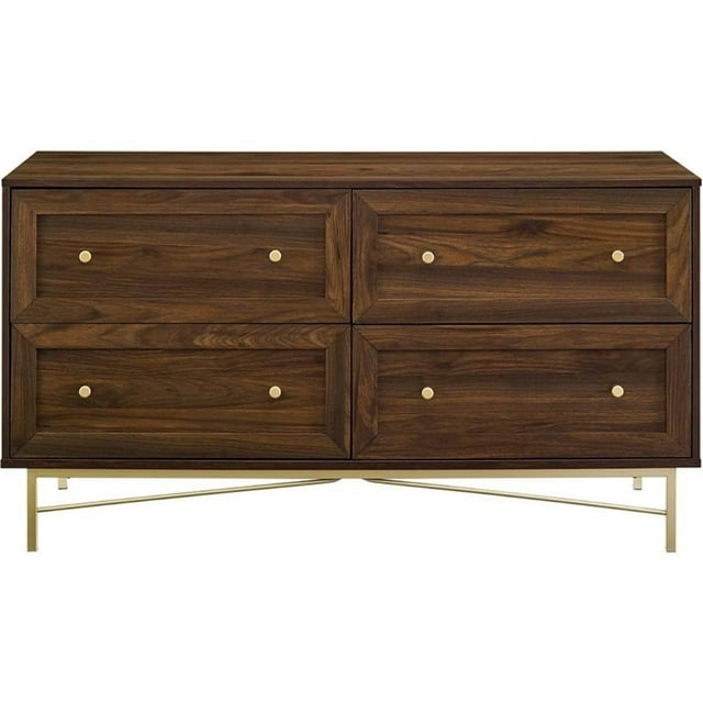 Pemberly Row 56" 4-Drawer Modern Bedroom Dresser in Dark Walnut