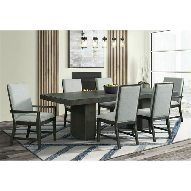 7PC Standard Height Dining Set Table .Four Side Chairs .Two Arm Chairs in Gray