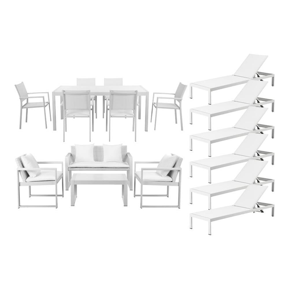 Pemberly Row Contemporary 17-piece Aluminum Patio Sofa Set in White