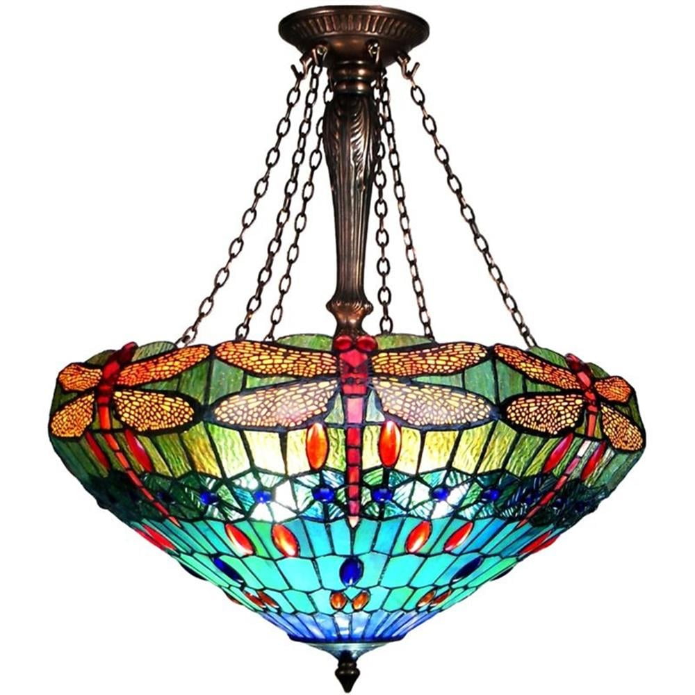 Chloe Lighting Scarlet Tiffany-Style 3 Light Dragonfly Inverted Ceiling Pendant 24`` Shade