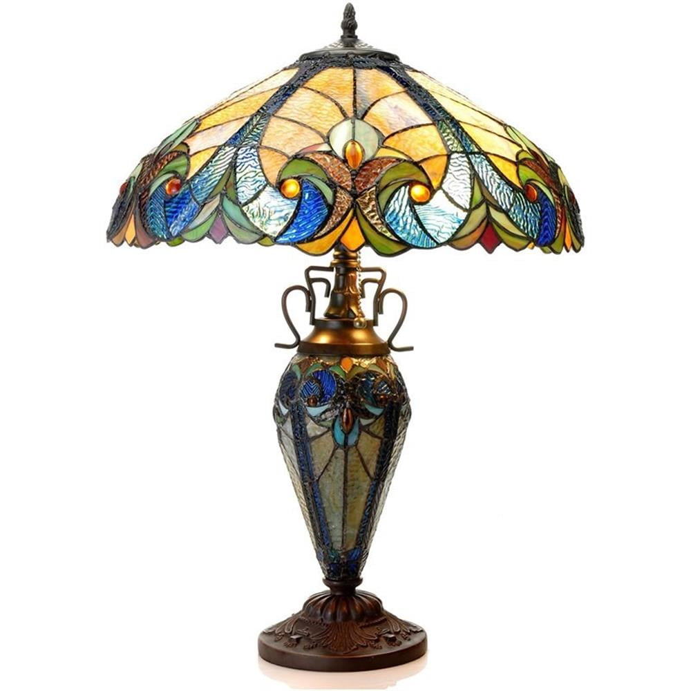 Chloe Lighting Liaison Tiffany-Style 3 Light Victorian Double Lit Table Lamp 18" Shade