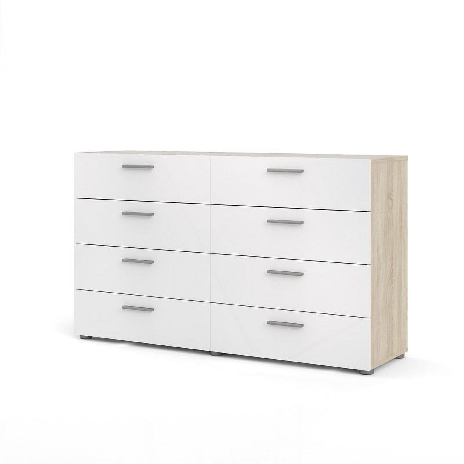 Tvilum Loft 8 Drawer Double Dresser for Adults, Oak Structure and White High Gloss