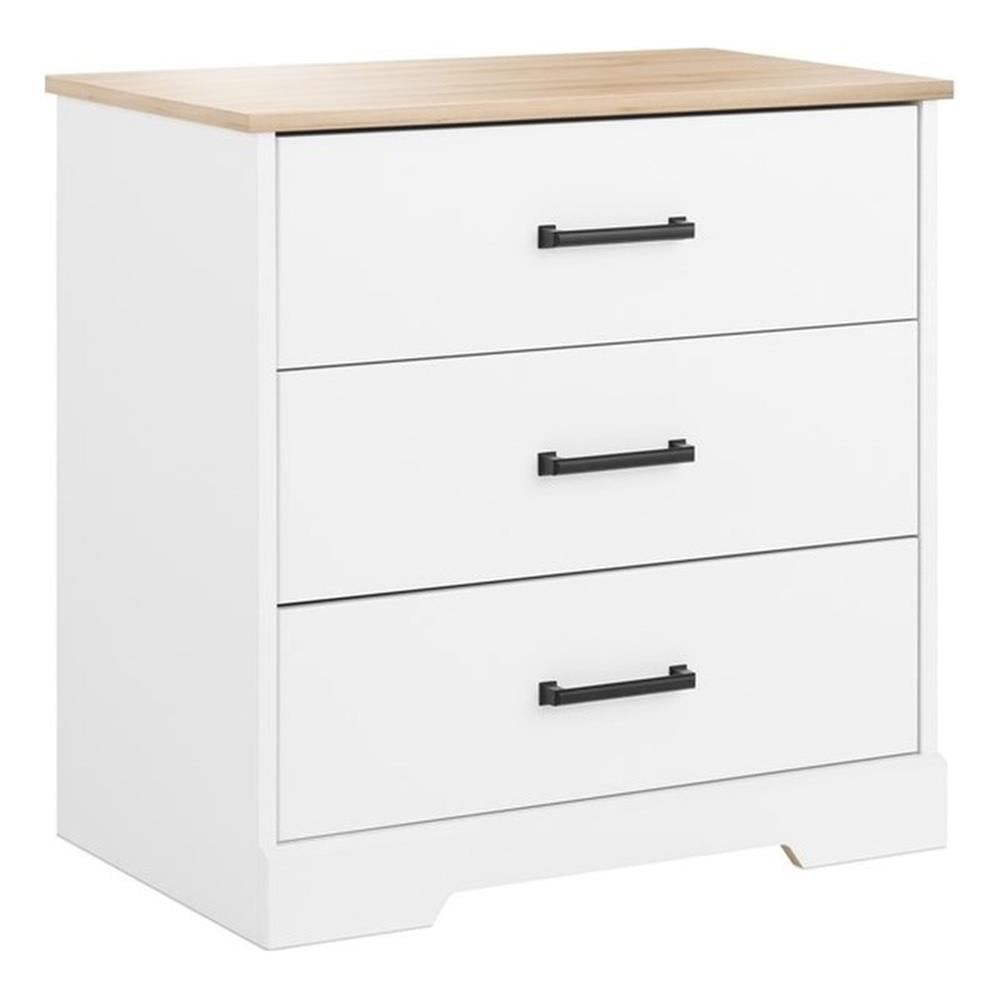 Pemberly Row Farmhouse 3-Drawer Chest for Bedroom in White & Oak