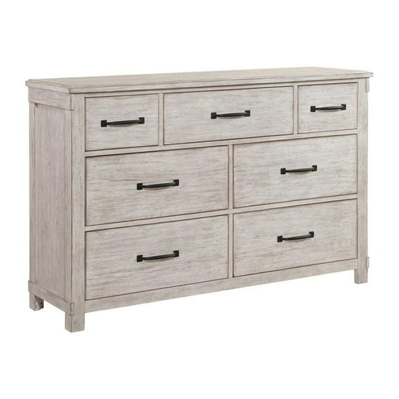 Pemberly Row Farmhouse Seven Spacious Drawers Dresser in White