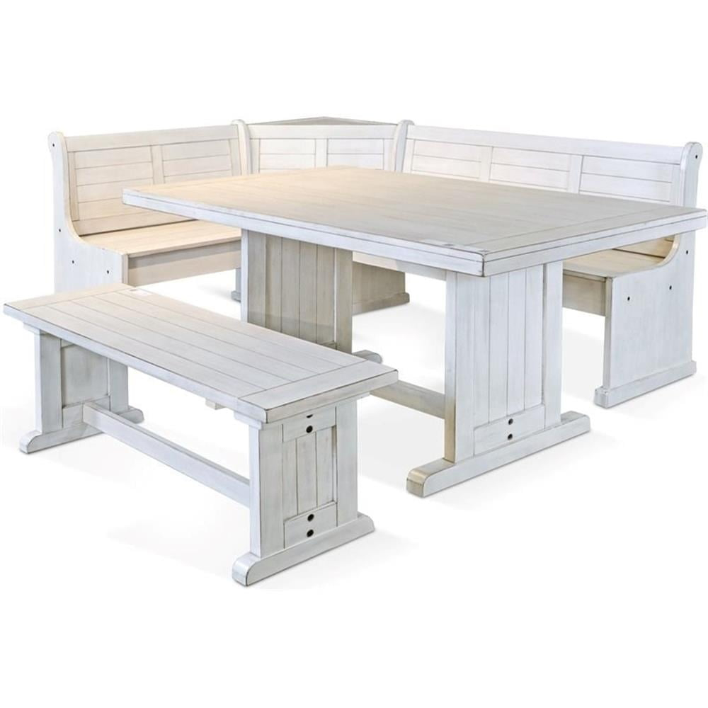 Pemberly Row Farmhouse Wood Breakfast Nook Set in Marble White