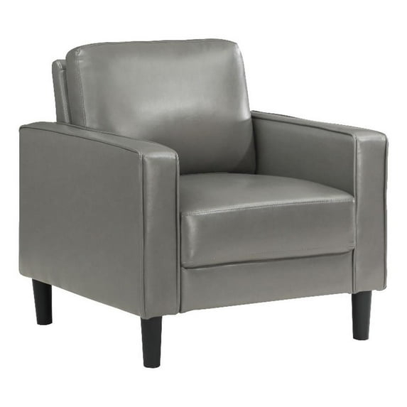 Pemberly Row Faux Leather Upholstered Track Arm Faux Leather Accent Chair Gray