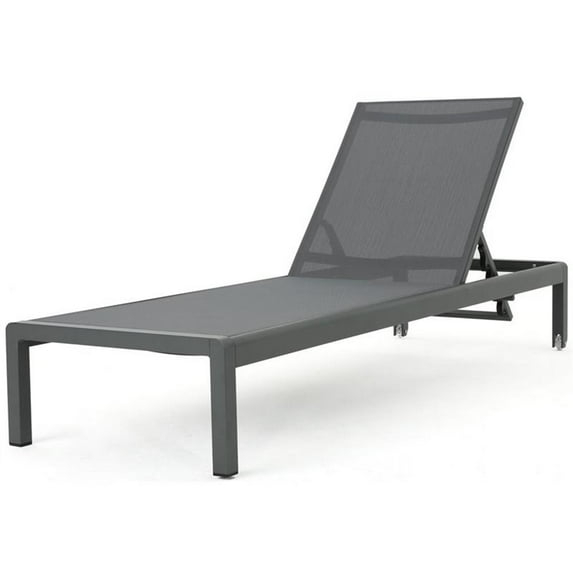 Crested Bay Outdoor Aluminum Chaise Lounge with Mesh Seat, Gray and Dark Gray