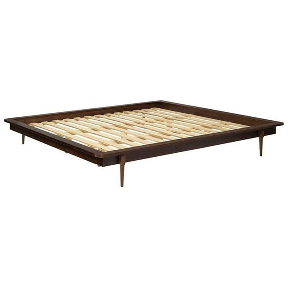 King Mid Century Modern Solid Wood Platform Bed - Walnut