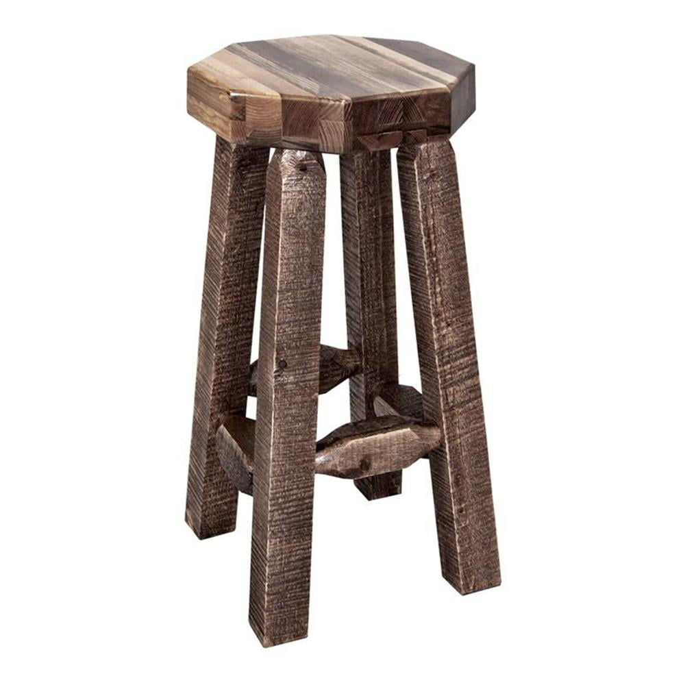 Pemberly Row Modern 30" Solid Wood Backless Barstool in Brown