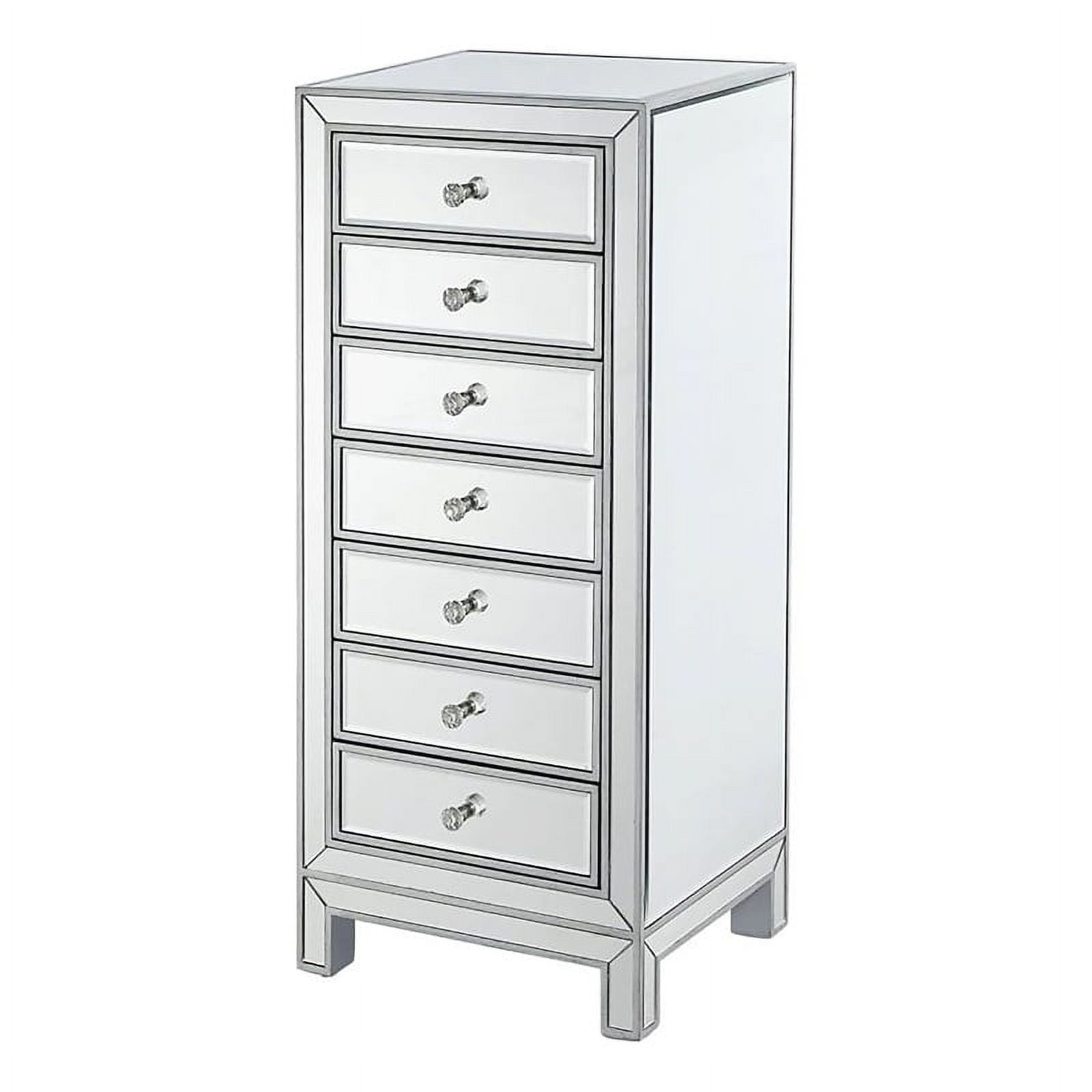Pemberly Row Modern 7-Drawer Petite Mirrored Glass Lingerie Chest in Silver