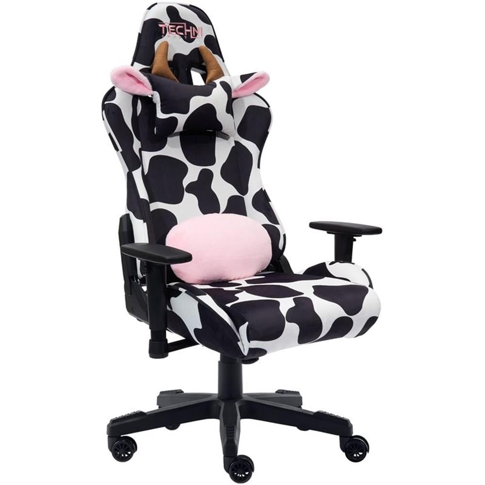 Pemberly Row Modern COW Print Fabric Gaming Chair Black/White