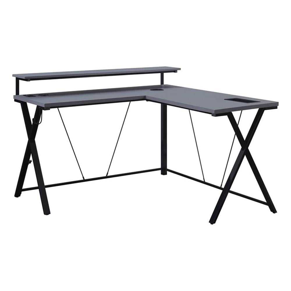 OSP Home Furnishings Checkpoint Battlestation L shaped Gaming Desk with RGB LED Lights