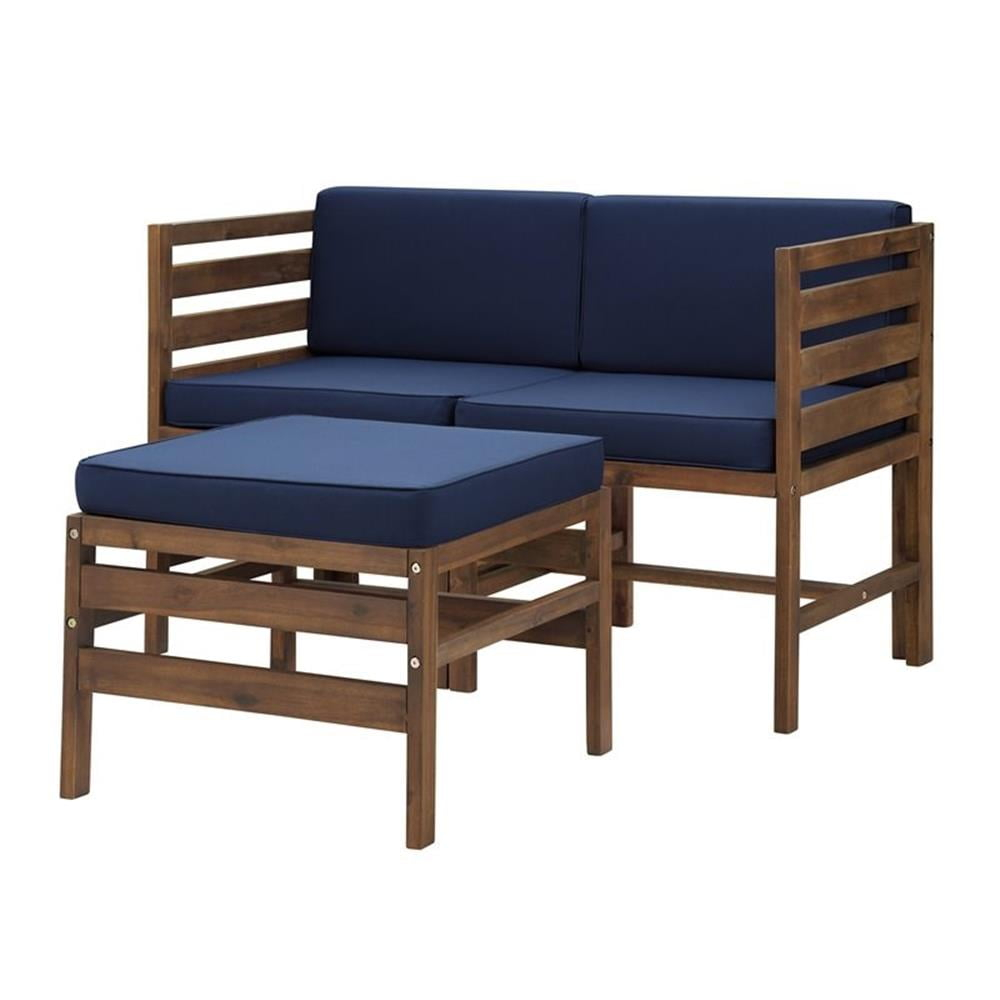 Walker Edison Modern Acacia Modular Patio Sofa Set, Dark Brown/Navy