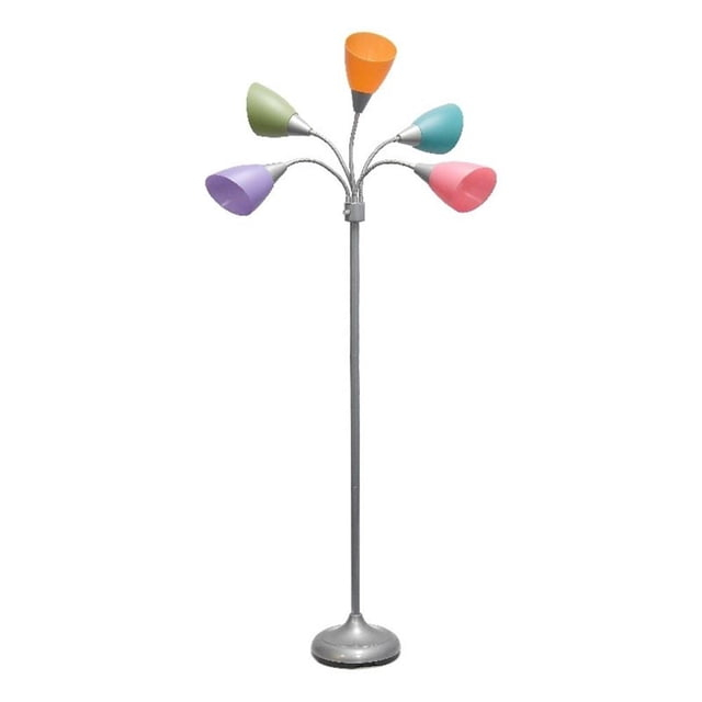 Pemberly Row Multicolored Shades 5-Lights Adjustable Gooseneck Silver Floor Lamp