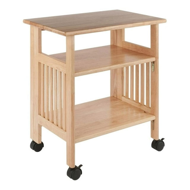 Pemberly Row Portable Foldable Transitional Solid Wood Printer Stand in Natural