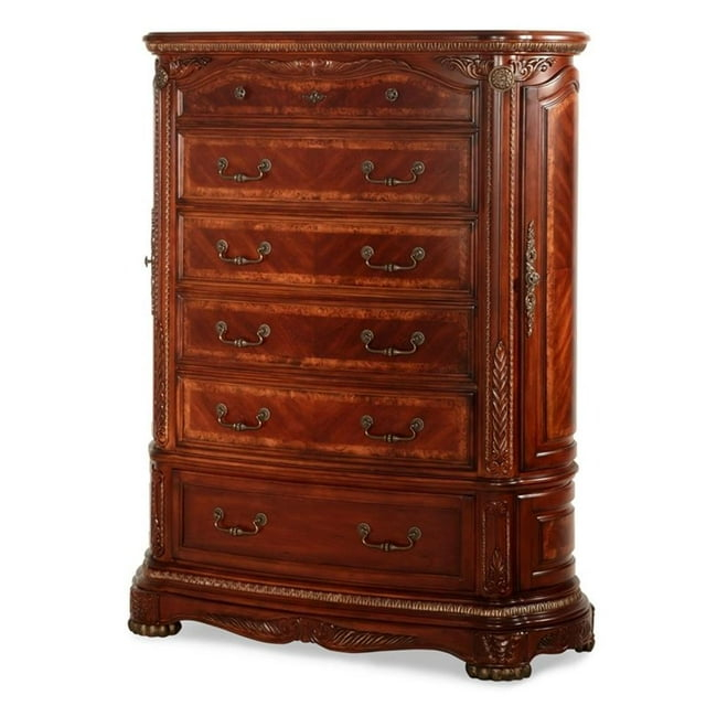 Pemberly Row Traditional Wood 6-Drawers Chest in Honey Walnut