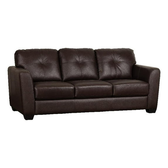 Pemberly Row Transitional Leather Sofa with Flared Arm in Brown