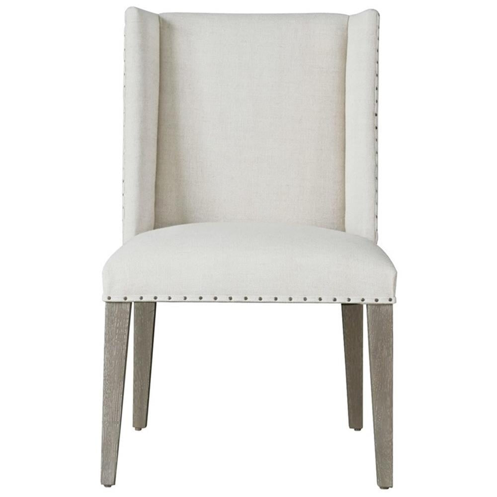Pemberly Row Upholstered Dining Chair with Nailheads Set of Two in Flint Gray