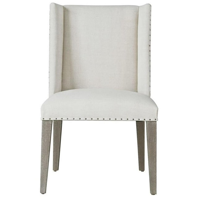 Pemberly Row Upholstered Dining Chair with Nailheads Set of Two in Flint Gray