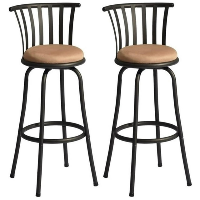 Camel Brown Metal Swivel Bar Stool with Microsuede Seat