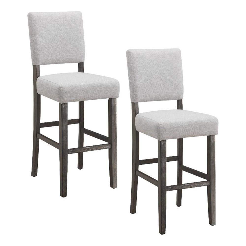 Leick Home 10087-BBHG Upholstered Back Bar Height Stool with Wood Base, Set of 2, for Elevated Kitchen Counters, High Top Tables, and Bars, Blackbean and Heather Gray
