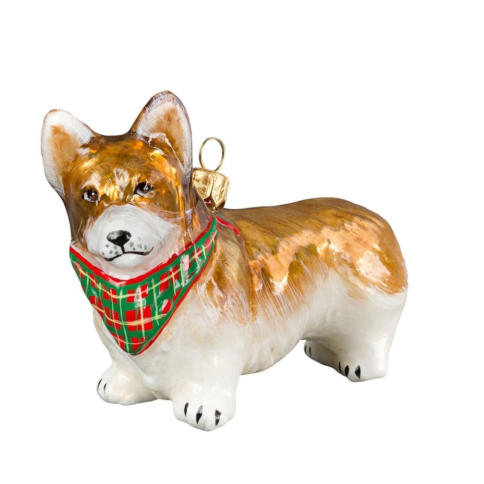 Pembroke Welsh Corgi Standing Dog with Bandana Polish Glass Christmas Ornament
