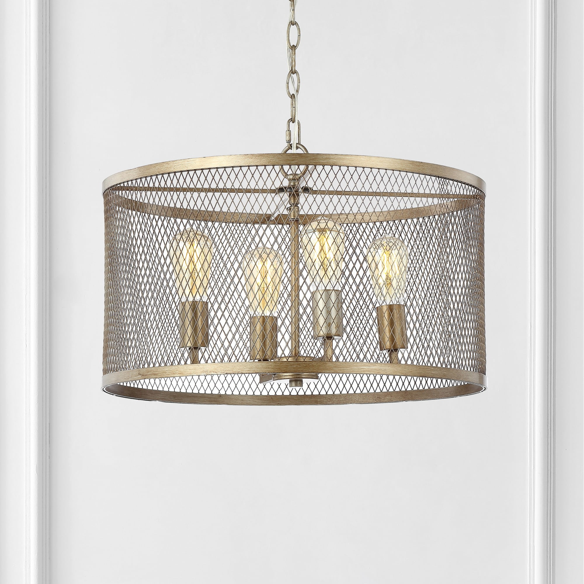 Pen 4-Light 20" Iron Adjustable Industrial Mesh LED Pendant, Gold