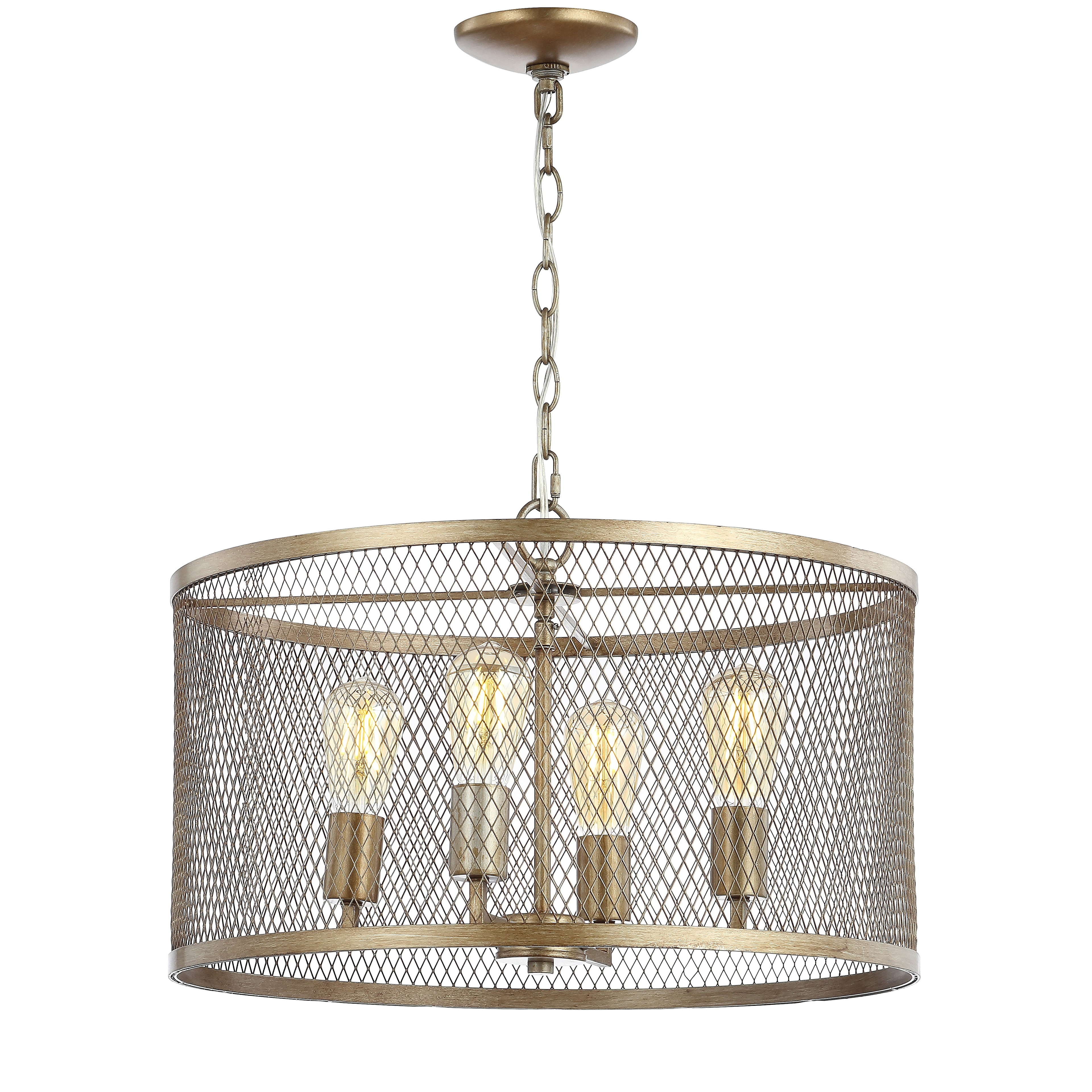 Pen 4-Light 20" Iron Adjustable Industrial Mesh LED Pendant, Gold