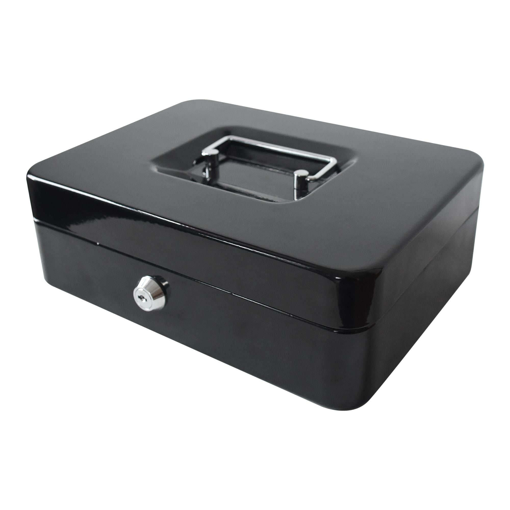 Pen + Gear 10 inch Metal Cash Box with Money Tray and Key Lock, Black, YFC-25