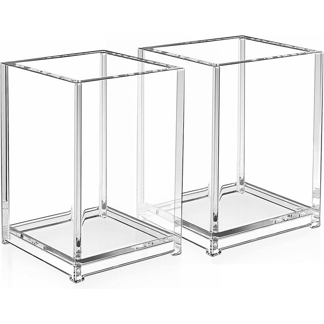Pen Holder, 2 Pack Acrylic Pencil Holder for Desk, Pen Cups for Desk Supplies Holders, Clear Pencil Organizer for Toothbrush, Straw, Makeup Brush Holder, Home Office Desk Accessories