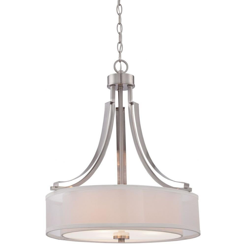 Pendant 3 Light Translucent Sliver Linen in Transitional Style 23.5 inches Tall By 20.5 inches Wide-Brushed Nickel Finish Bailey Street Home