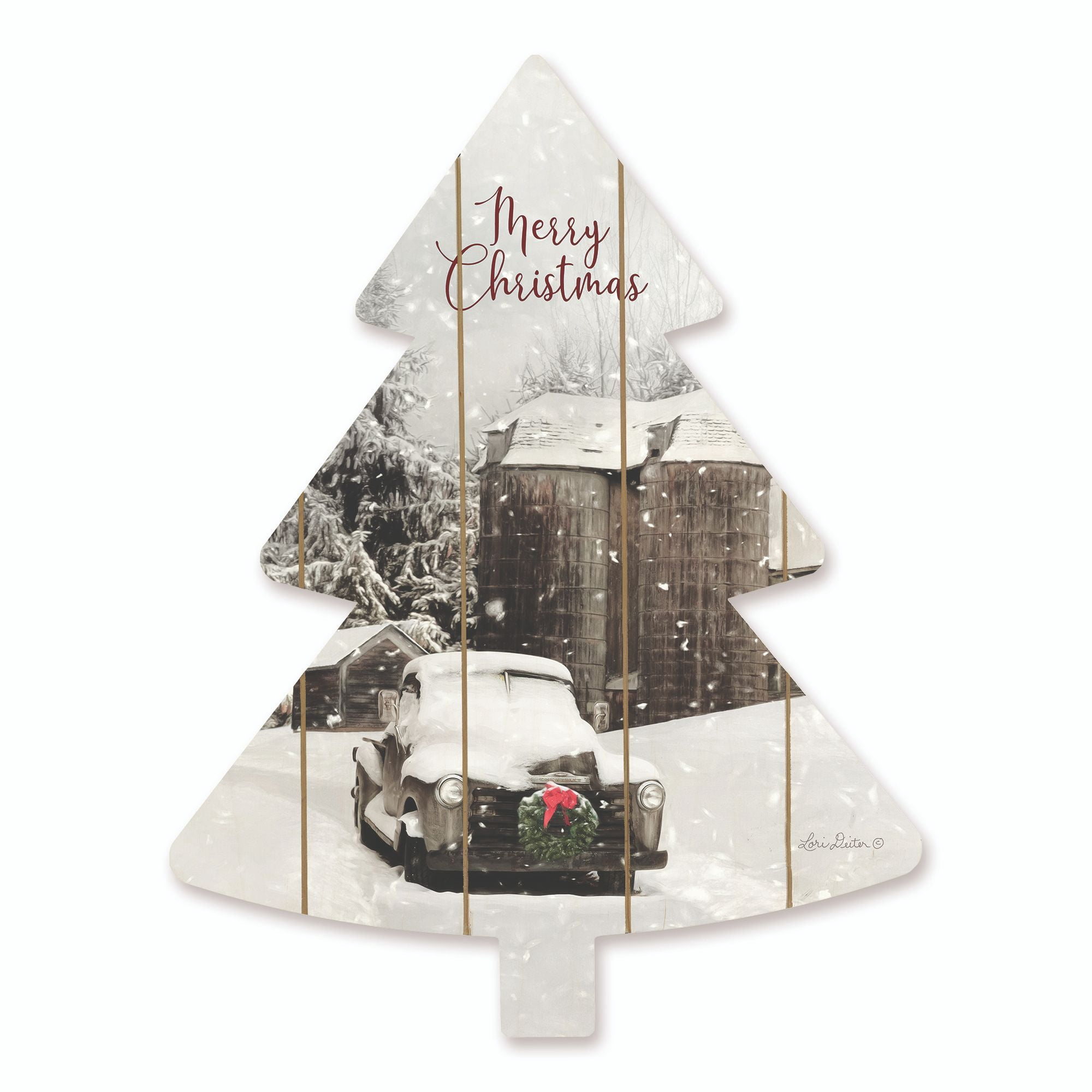 Penny Lane Publishing 18" White and Brown "Merry Christmas" Vintage Truck Hanging Tree Wall Decor