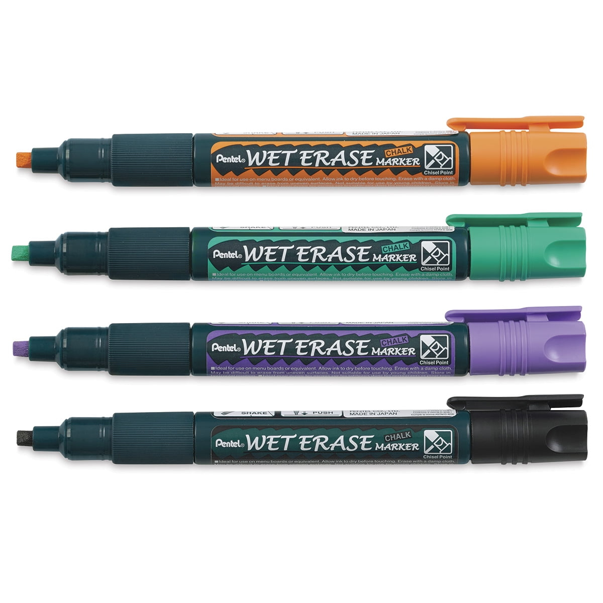Pentel Wet Erase Chalk Markers - Secondary Colors, Chisel Point, Set of 4
