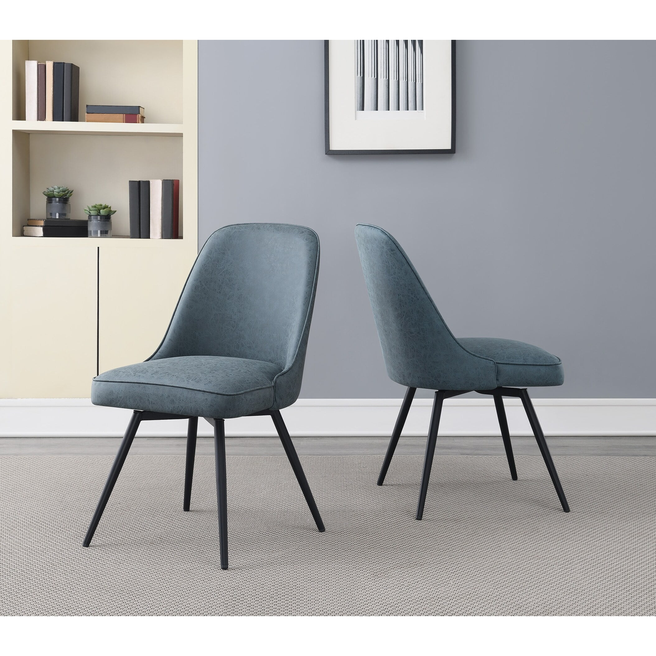 Penton Swivel Chair 2-Pack in Navy Faux Leather with Black Legs