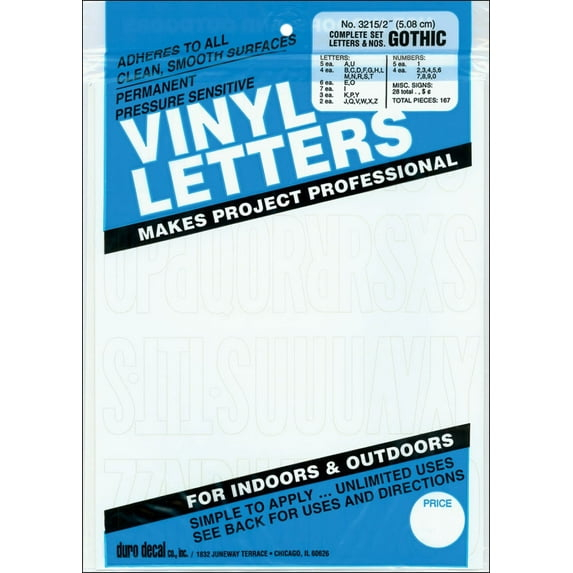 Permanent Adhesive Vinyl Letters & Numbers 2" 167/Pkg-White