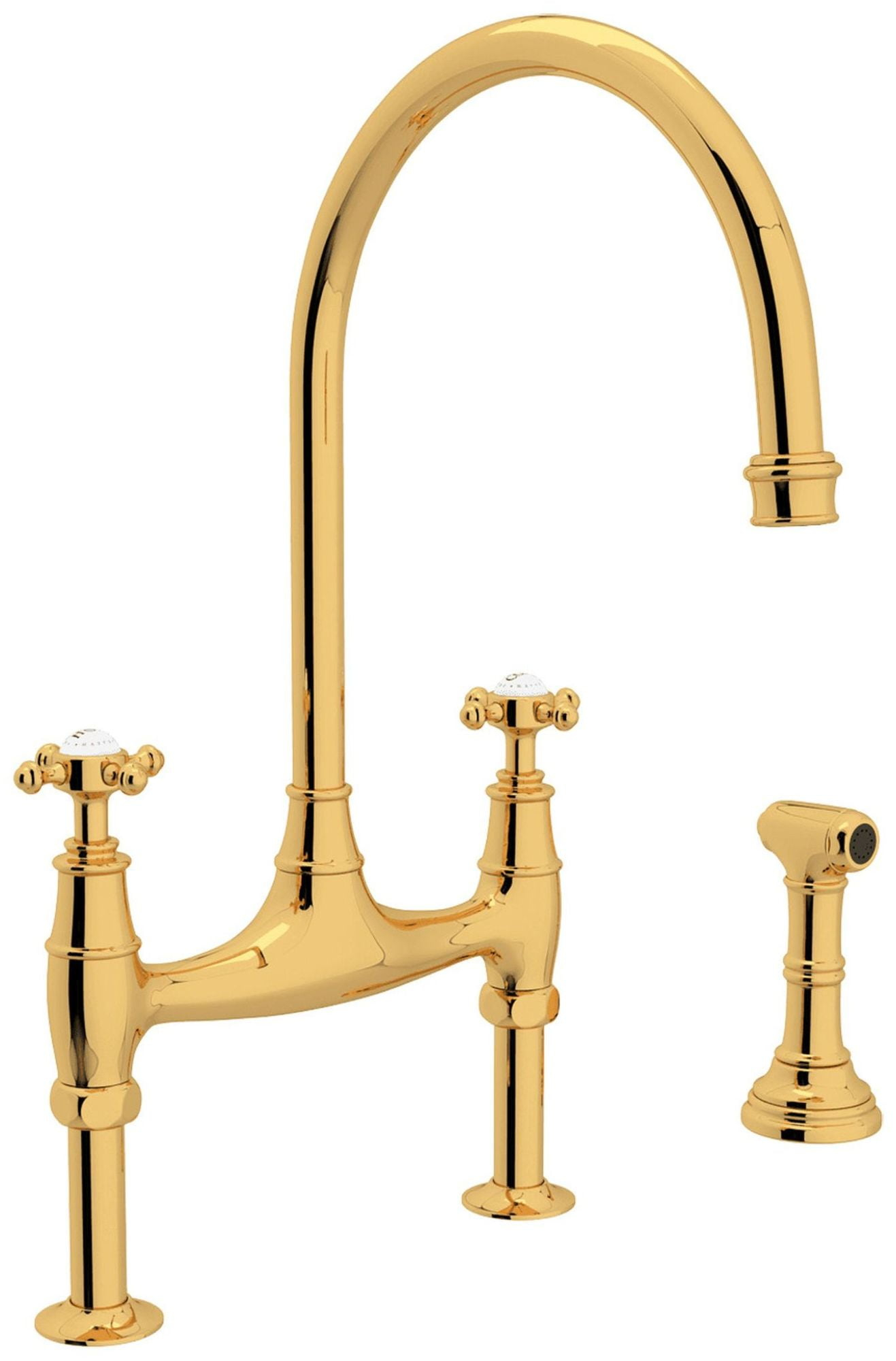 Georgian Era Bridge Kitchen Faucet With Side Spray made with Solid Brass for Handcrafted Elegance
