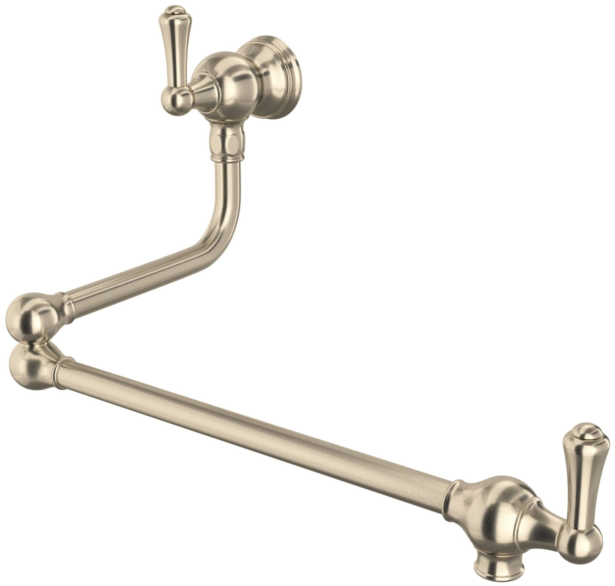Edwardian Wall Mount Swing Arm Pot Filler with Elegant Metal Lever Handles