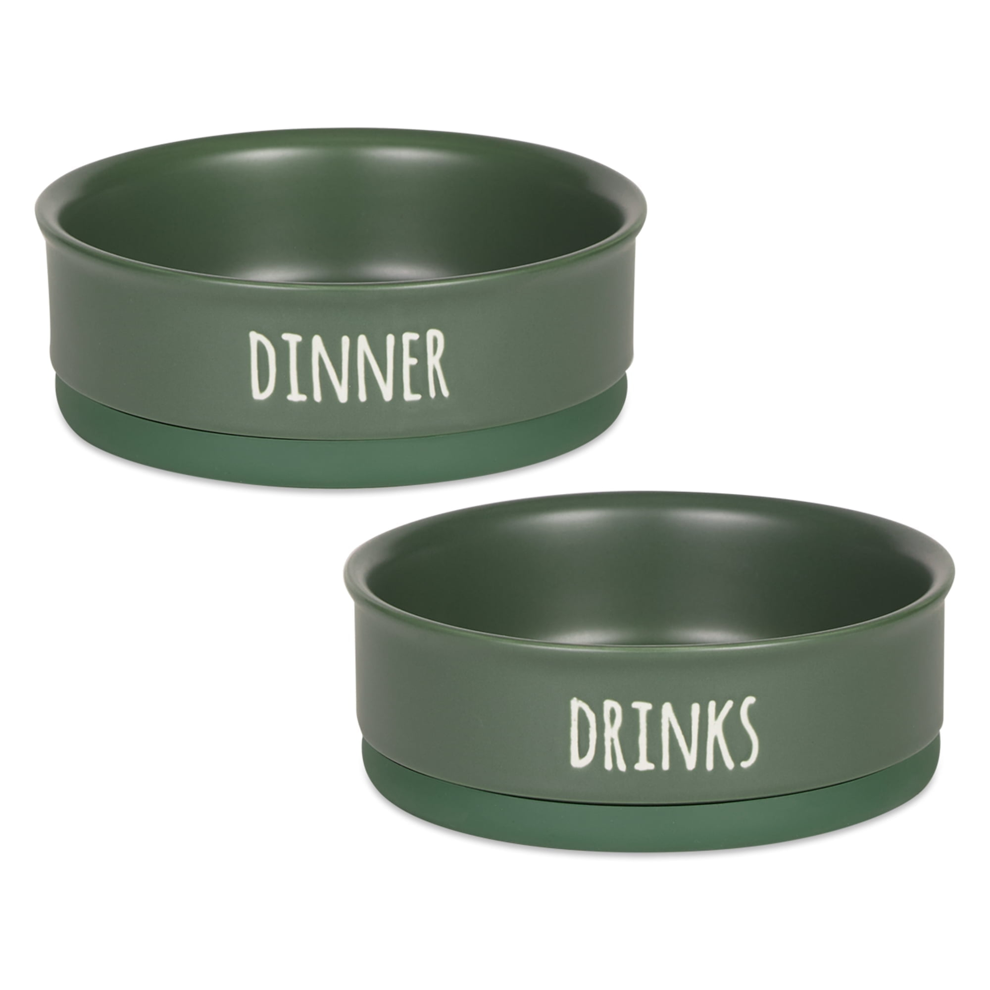 Pet Bowl - Dinner And Drinks Hunter Green - Medium 6Dx2H SET/2