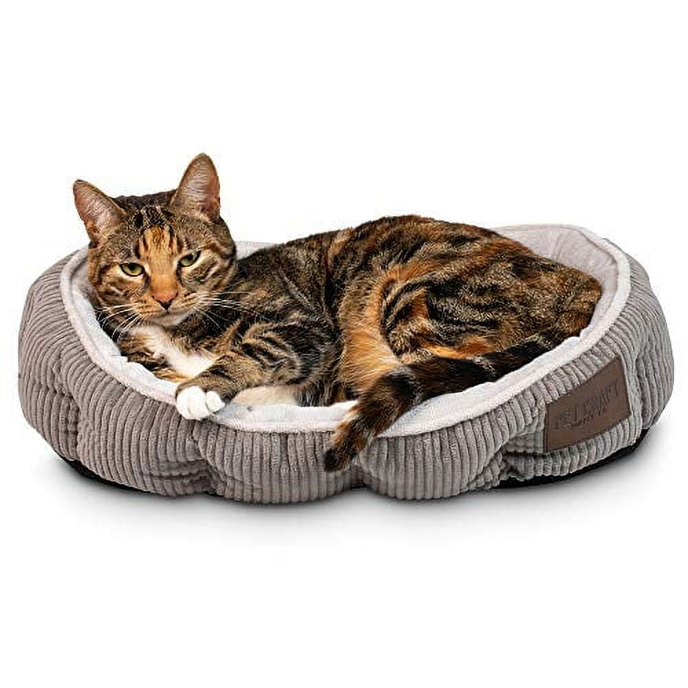 Pet Craft Supply Sleeper Self Warming Calming Cat Bed with Ultra Soft Luxury Plush & Refillable Catnip Pouch, Grey