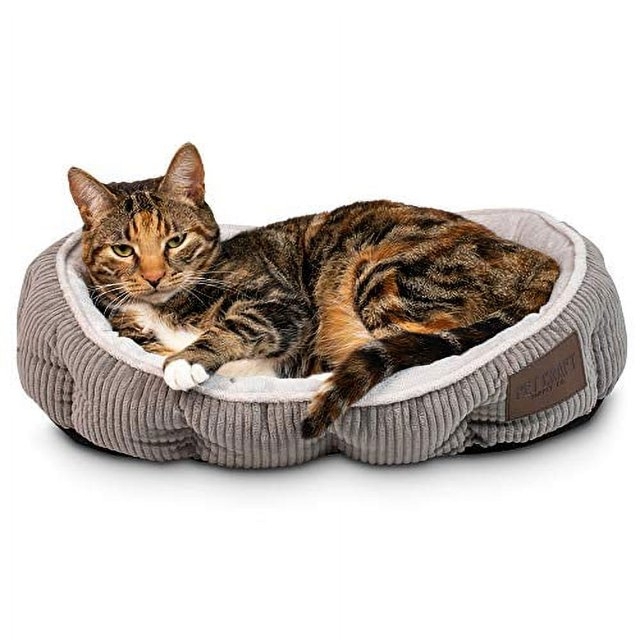Pet Craft Supply Sleeper Self Warming Calming Cat Bed with Ultra Soft Luxury Plush & Refillable Catnip Pouch, Grey