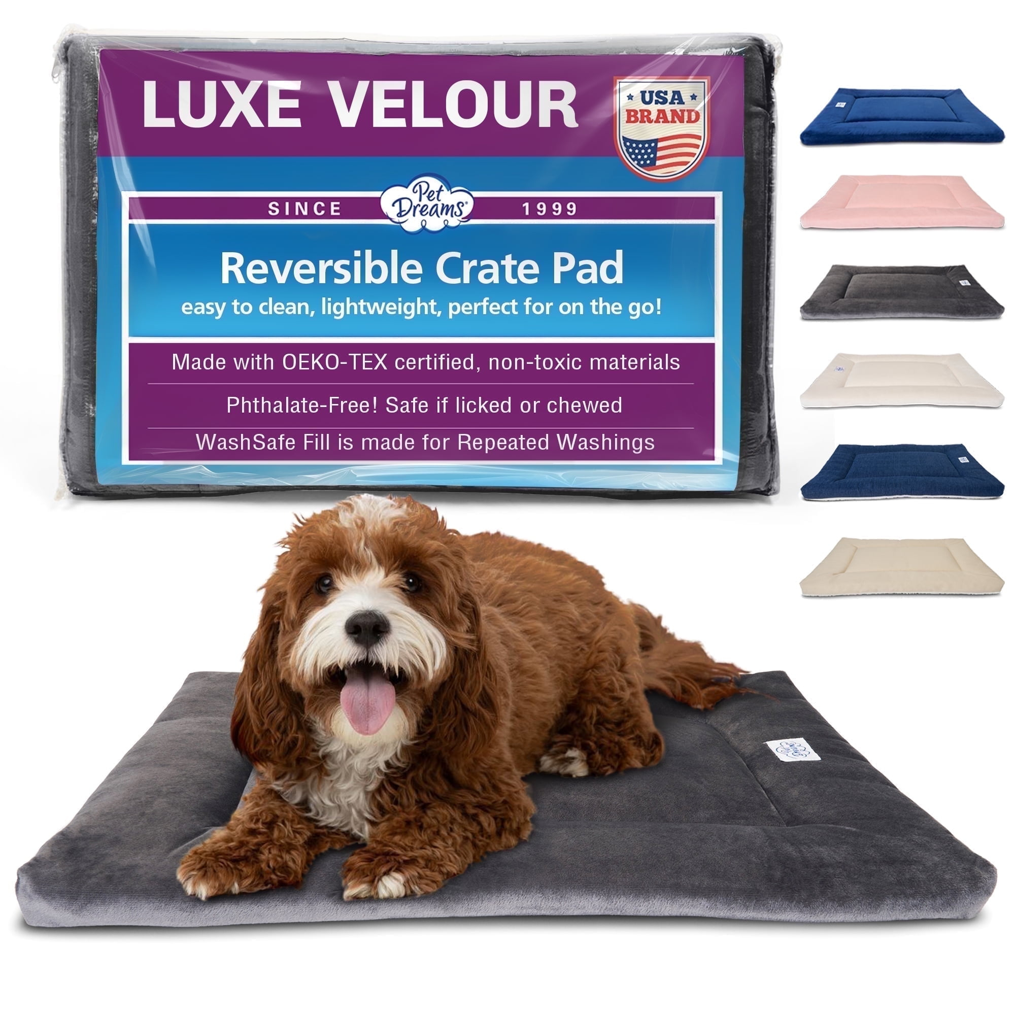 Pet Dreams Dog Crate Pad - Washable Kennel Mat, Crate Pads for Dog Cages, Non-Toxic, Flat Indoor Cat Bed, Fits iCrate 18, 24, 30, 36, 42, 48 inches (Grey, Small, 24")