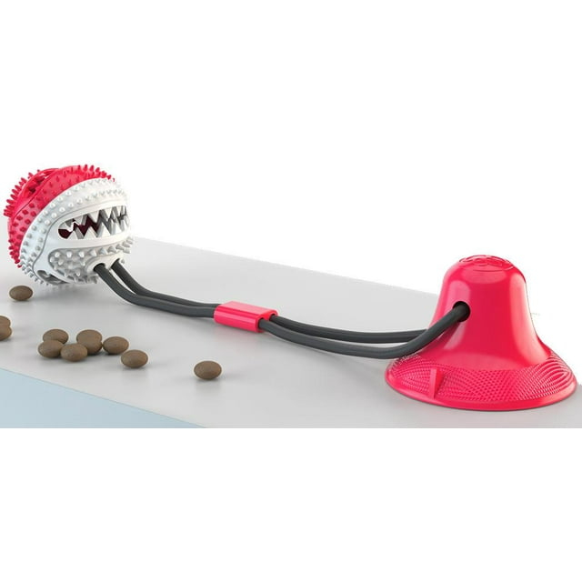 Pet Life Grip N Play Treat Dispensing Ball Shaped Suction Cup Dog Toy, Red